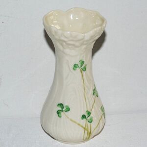 Belleek Ireland Porcelain Vase With Daisy And Shamrock Design For Flowers Decor